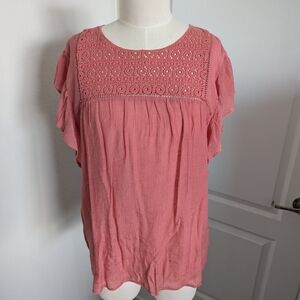 AUW Coral Lace Accent Blouse
